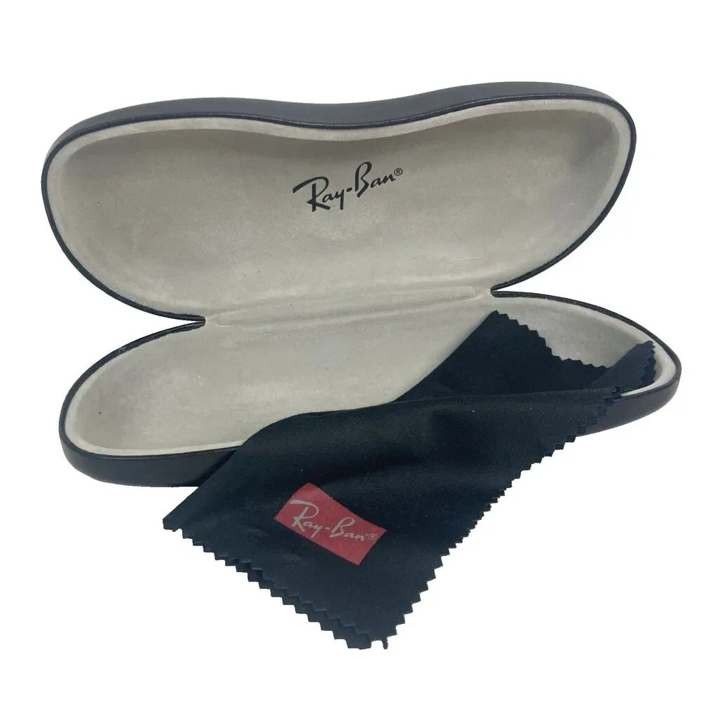 Ray-Bans Glasses/Sunglasses Hard Case w/Cloth -Black Leather- Suede Gray Lining